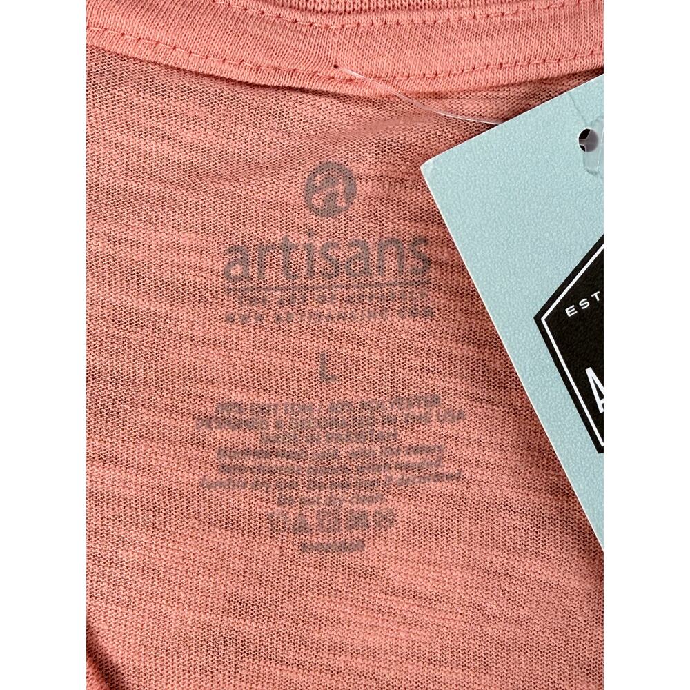 Artisans Up North Wisconsin V-Neck T-Shirt Peach Pink Slub Knit Large NWT - Picture 3 of 9
